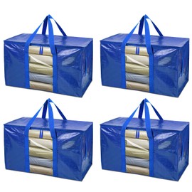 BALEINE 4-Pack Oversized Moving Bags with Reinforced Handles, Heavy-Duty Storage Tote Moving Supplies for Packaging, Camping (Blue w/Window, 4-Pack)