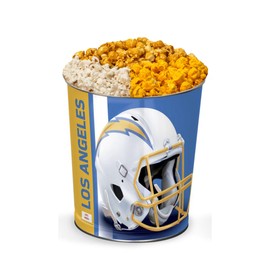 Colby Ridge 3 Way Football Popcorn Tin - White, Caramel, and Cheese Gourmet Craft Popped Gluten Free (3 Gallon - Chargers)