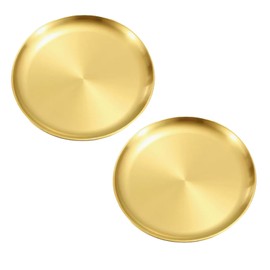 CTForest Pack of 2 Gold Plates, Stainless Steel Dinner Plates, Suitable for Use in Households, Restaurants, Hotels, Bars etc