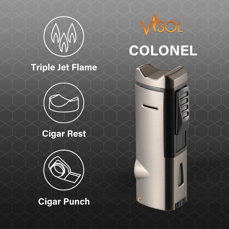 Visol Colonel Triple Flame Torch Lighter (Shipped Without Butane)
