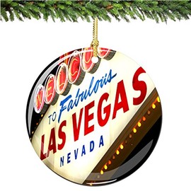 City-Souvenirs Las Vegas Christmas Ornament, Las Vegas Welcome Sign Porcelain 2.75" Double Sided Las Vegas Christmas Ornaments