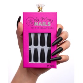 Keep It Classy Press-On Nails Kit by Monyetta Shaw || Matte Black, Coffin || Reusable, Vegan, Non-Toxic, Easy Application || One 24 Nail Kit