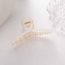 ANNA CREATIONS 2 Pcs Small Pearl Large Hair Claw Clips Long Hair Jaw Clips Clutches Barrettes Hair Accessories for Women and Girls