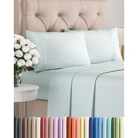 Full Size 4 Piece Sheet Set - Comfy Breathable & Cooling Bed Sheets Set - Hotel Luxury Bedding for Women, Men, Kids, Teens, Boys & Girls - Deep Pockets, Ultra-Soft, Wrinkle Free - Oeko-Tex - Ice Blue