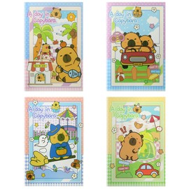 Geluode Capybara Notebooks, A5 Size, 4 Packs in 4 Designs, 5.3 x 8.1 Inches, Colourful NotePad Diary for Birthday Gifts, Stocking Stuffers, Office, Business, School, Kids, Students, Rewards