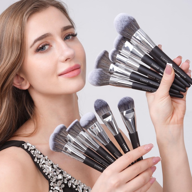 LORYP Professional Makeup Brushes Set 32Pcs Matte Black Cosmetic Brush
