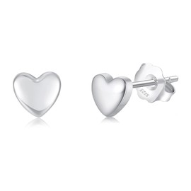 Deyanse Silver Studs Earrings for Women, 925 Sterling Silver Heart Stud Earrings, Fashion Simple Earrings Stud Small 5mm, Sleeper Cartilage Flat Studs, Hypoallergenic Ear Studs for Multiple Piercings