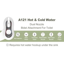APURE BIDET A121 - Hot and Cold Water Bidet Attachment for Toilet Seat - Dual nozzle - Rear and Feminine Wash- Selfcleaning- Adjustable Water Pressure Non-Electric Bidet Toilet Seat Attachment