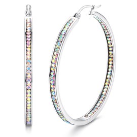 Dimaday Large Hoop Earrings Stainless Steel Hoop Earrings for Women Multicoloured Rhinestone Hoop Earrings Cute Huggie Earrings Jewellery Set 35 mm / 40 mm / 50 mm, Stainless Steel, Rhinestone