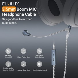 Cubilux 3.5mm Headphone Cable with Boom Mic, Mute Switch, Volume Control, Silver-Plated AUX Replacement Cord for Voice Chat, Calls, Game Consoles, WH1000-XM6/5/4, Studio Pro, Solo, More, 6 FT