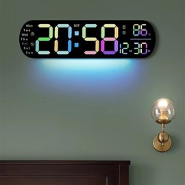 New 1PC Arched Crown Shape Square Digital LED Display Clock - Multi-Functional with Temperature Week Calendar 12/24 Hour Remote Control 8 Colors Atmosphere Light 1 Color Brightness Adjustment Auto-Shut-Off Corded Electric and Easter Theme f Decor Plastic