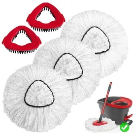 ONLY FIT for 1-TANK System) Mop Replace Head 3 Pack for O-Cedar EasyWring 1 Tank System, Microfiber Spin Mop Heads Replacement Refills for Deep Cleaning Home Bathroom Kitchen Tile Floor(NO BUCKET/HANDLE:_3 Pack Mop + 2 Brush