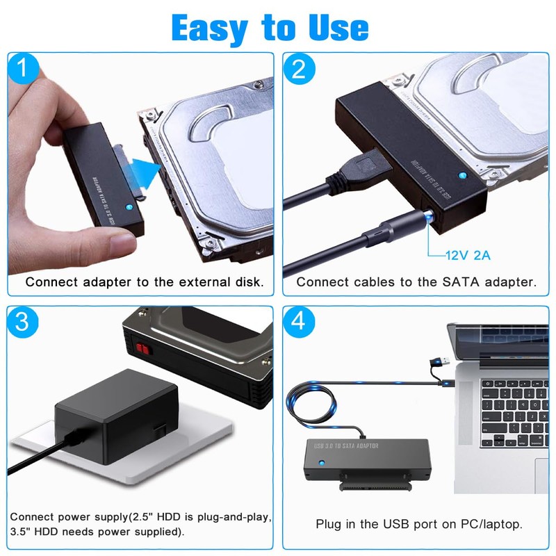 SATA to USB Adapter, USB 3.0 to SATA Hard Drive