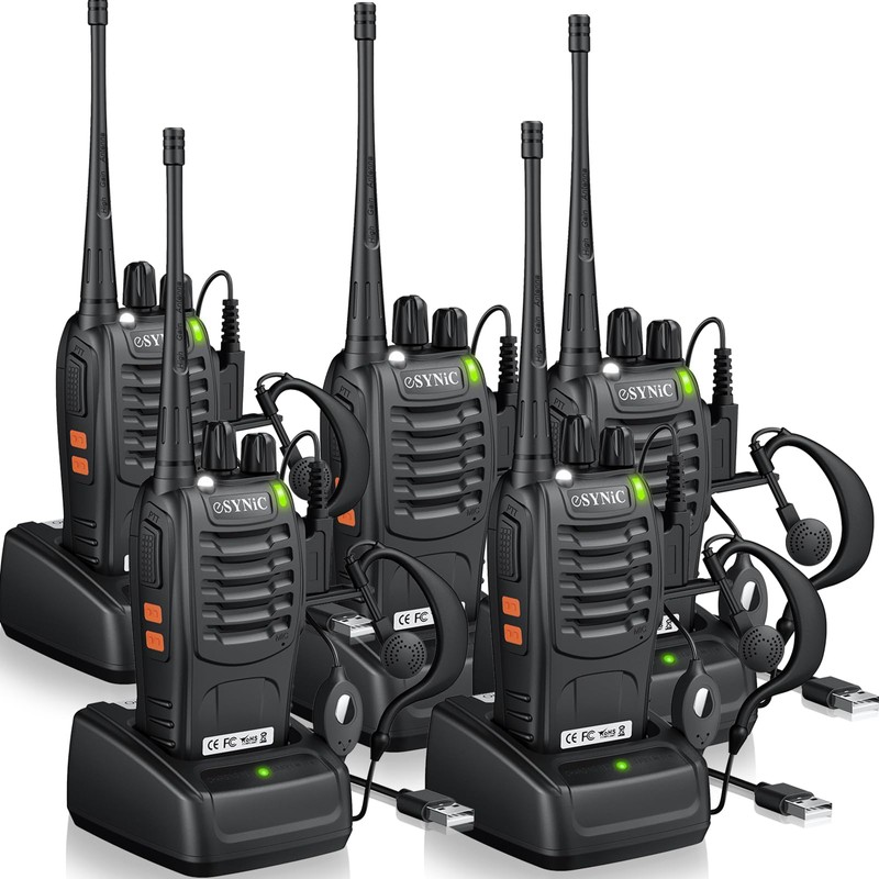 eSynic 5-Pack Rainproof Walkie Talkies Adults & Kids-3 Miles Long