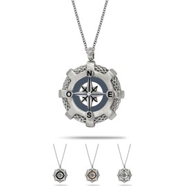 inSCINTILLE Windrose Necklace Men's Stainless Steel Nautical Pendant Adjustable Length 48-53 cm Includes Gift Box, Stainless Steel, Cubic Zirconia