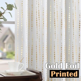 jinchan 100% Blackout Boho Curtains Moon Phases Printed Bedroom Curtains 84 Inch Length 2 Panels Golden on White Drapes Rod Pocket Back Tab Thermal Insulated Curtains for Nursery Window Drapes