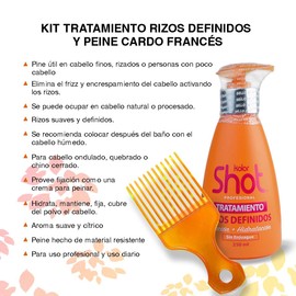 Kit Tratamiento Profesional Rizos Definidos Kolor Shot 2 Piezas 250ml c/u, Fijador y Activador de Rizos Sin Enjuague Curly Girl, Hidrata y Nutre el Cabello, Incluye Peine Cardo para el Cabello Rizado.