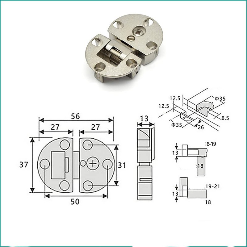 2Pcs 90 Degree Page Turning axis Adjustable Cabinet Door Hidden