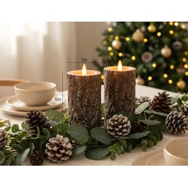 CozierGlow Pine Flameless Pillar Candles Flickering with Remote Timer, Battery Operated LED 3D Moving Flame Real Wax Candles, Set of 2, D3 x H6,Remote Included (Pine)