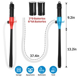 2 PCS Portable Power Battery Pump, Electric Fuel Transfer Pump Handheld Water Transfer Pump,2.2 Gallons per Min, Siphon Pump for Fuel Water Gas Fish Tank (Blue, Red)
