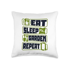 Raised Bed Gardening Tool Set Gifts For Beginners Eat Sleep Repeat Horticulture Ideas Gardening Throw Pillow, 16x16, Multicolor