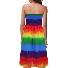 Tube Dresses for Women Beach Boho Floral Flowy Strapless Dress for Women Summer Smocked Sundresses Rainbow S