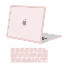 MOSISO Compatible with MacBook Air 15 inch Case 2024 2023 Release M3 A3114 M2 A2941 Touch ID, Anti-Cracking&Anti-Fingerprint Heavy Duty Plastic Hard Shell with TPU Bumper&Keyboard Cover, Pink