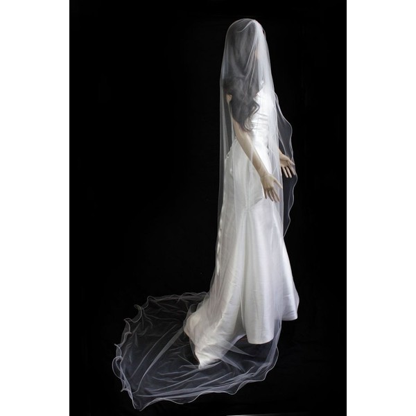 Bridal Wedding Veil Ivory 1 Tier Cathedral Length Nylon Filament Pencil Edge