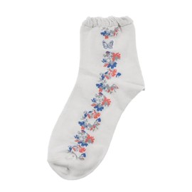 Fukusuke 3100Q04M Women's Socks, Side Floral Pattern, Short Socks, 2 Pairs Set, Silk Protein Processing, Fukusuke, gray (light gray)