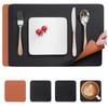 Myir JUN Leather Table Mats and Coasters, Dual-Sided Leather Placemats and Coasters Waterproof Placemats Place Mats Non-Slip Washable Table Mats (Black Brown, Set of 4)