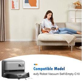 15 Pcs Accessories Kit Compatible with Self-Empty eufy C10 Robot Vacuum, Replacement Parts Include 1 Main Brush, 4 Dust Bags, 4 Washable Filters, 4 Side Brushes, 1 Cleaning Tool and 1 Screwdriver