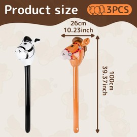 Pack of 3 100 cm Inflatable Rod Horse, Riding Horse Toy for Theme Parties, Birthday, Christmas & Carnival (Red/Black/Brown)