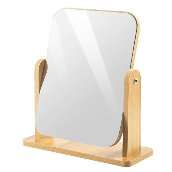 Bahan alamy Cosmetic Mirror 360 Degree Rotation Makeup Mirror Standing Wooden Table Mirror Freestanding Make Up Mirror for Dressing Table, Bathroom, Bedroom (22 x 17 cm)