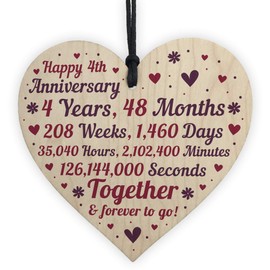 RED OCEAN Anniversary Handmade Wooden Heart To Celebrate 4th Wedding Anniversary For Husband Wife