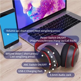 Auriculares Bluetooth en el Oído - Reducción Activa de Ruido (Anc), Auriculares Inalámbricos Exquisitos y Encantadores, Auriculares Estereofónicos de 