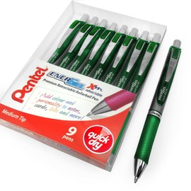 Pentel-Energel BL80 - Retractable Liquid Gel Ink Pen - 1.0mm - Wallet of 9 - Green