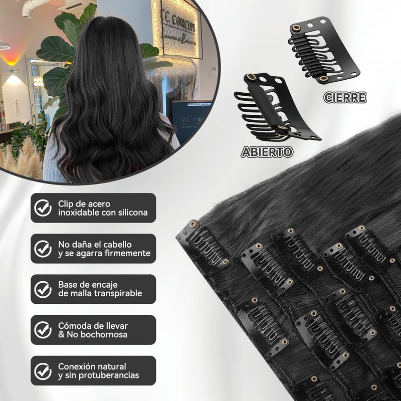 Extensiones de Cabello Natural Ondulado, 6 piezas, Extensiones de Cabello