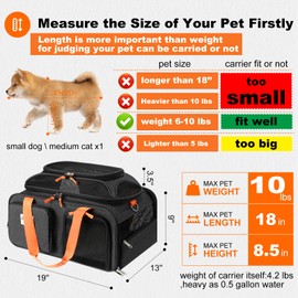 pidipiti 19x13x9 TSA Approved top Expandable pet Carrier for Small Dog Puppy cat up to 10 lbs Weight and 18'' Length, for Southwest Spirit Canada Airlines