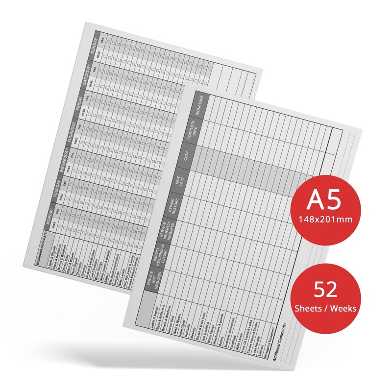 A5 52 Week Commercial Vehicle Inspection Record Log Book Driver