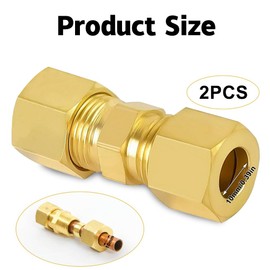 Pack of 2 10 mm Compression Pipe Fittings, 10 mm OD x 10 mm OD Brass Compression Fitting, Straight Fittings Compression Fitting, Can be Used for Pipes, Air Compressors, Gold