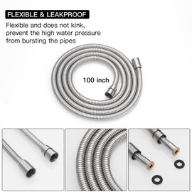 Homevacious 100 Inch Brass Fittings Extra Long Flexible Stainless Steel Replacement Handheld Shower Hose Brushed Nickel