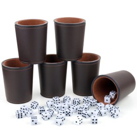 TOPTAN PU Leather Dice Cup Set, Includes 6 Dice Shakers and 36 White Dice for Yahtzee Farkle Dice Game