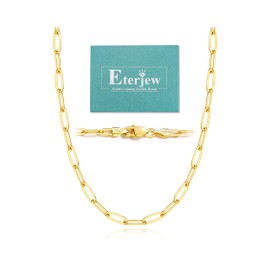 Eterjew Italy 5mm Solid 18K Plated Gold Paperclip Chain Necklace for Women, Women's Gold Chain Necklace for Women 22 Inch