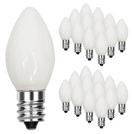 Bokoiuu C7 White Outdoor Light Replacement Bulbs, 25 Pack White Ceranic C7 Bulbs, 5 Watt-E12 Base Night Light Bulbs for Bedroom Patio Christmas Decor