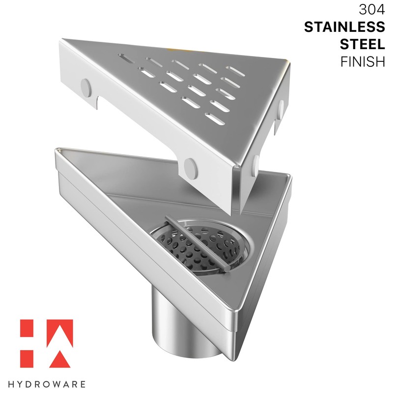 Hydroware Triangle Shower Drain - Stainless Steel Triangular Shower Floor