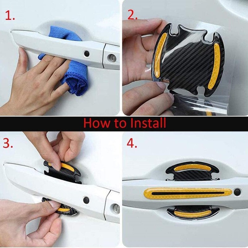 YOYCOOL 8Pcs 3D Carbon Fiber Auto Door Handle Scratch Protection