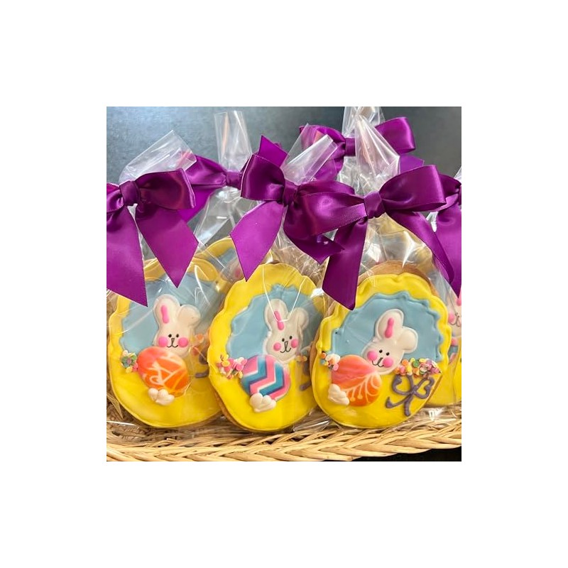 Easter Basket Cookies- 6 Decorated Crunchy Shortbread Cookies Individually Wrapped