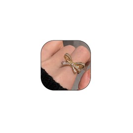 Gold Rhinestone Bow Knuckle Ring for Teen GirlsCute Shiny Multi Row Cubic Zirconia Statement Ring Silver Shiny Engagement Wedding Band Jewelry Gift (Gold)