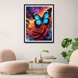 QINRUBB 5D DIY Butterfly Diamond Painting Kits,Round Full Drill Red Flowers Diamond Art Painting Kits for Adults Beginners, DIY Painting by Numbers Diamond Art Kits for Home Fashion Decor 30x40cm