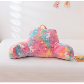 A Nice Night Unicorn Plush Reading Pillow Glow in The Dark Colorful Star Bed Wedge Children Backrest with Arms Back Support for Sitting Up in Bed/Couch for Bedrest